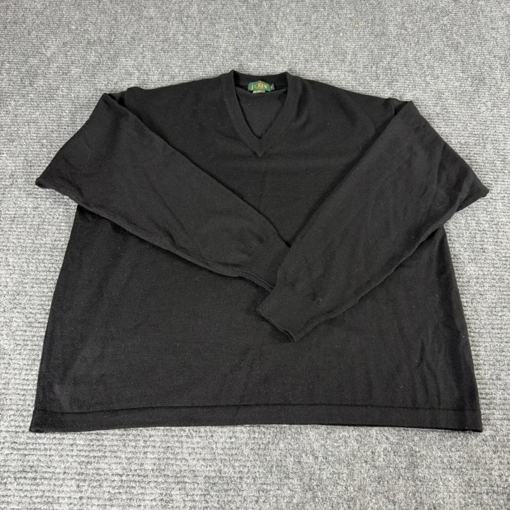 VTG 90's J. Crew Mens Black 100% Merino Wool V-Neck Sweater Size M Lightweight